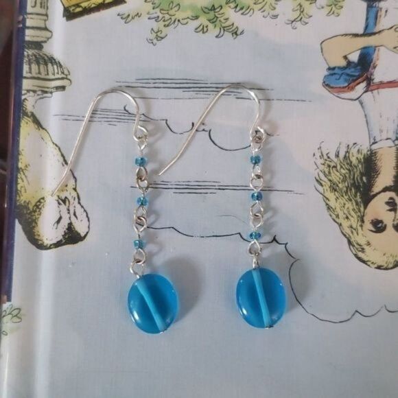 Vintage Blue Bead Drop Dangle Earrings - Picture 1 of 5